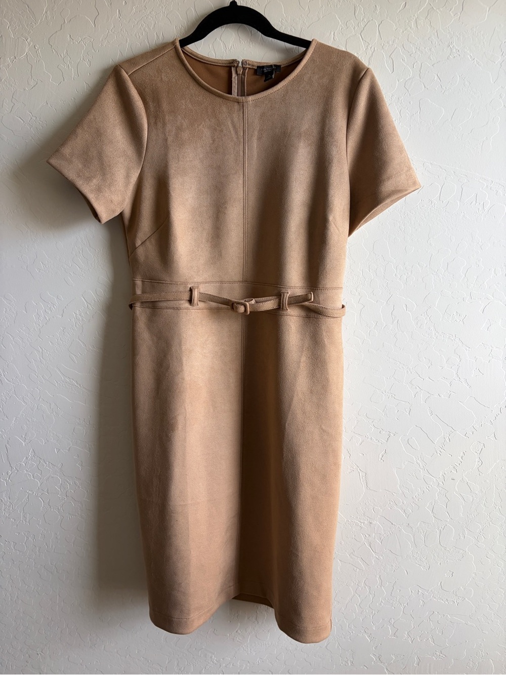 Ann Taylor Factory Camel Short-Sleeve Sheath Dress with Waist Belt